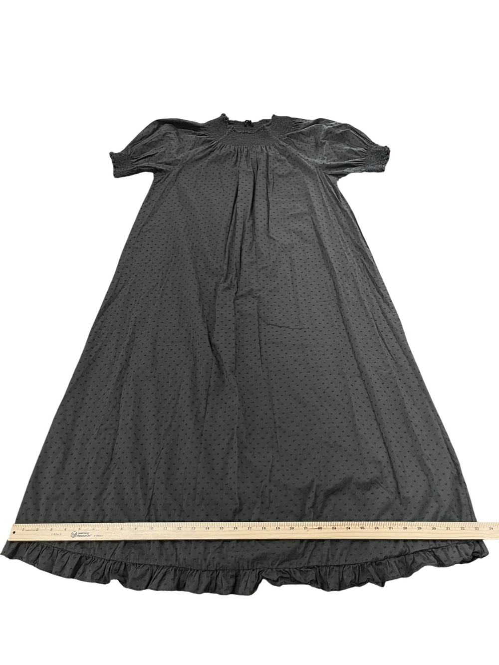 Quince Charcoal Gray Swiss Dot Smocked Midi 100% Cotton Puff Sleeve Large - Picture 11 of 11